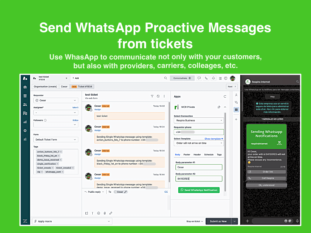 WhatsApp Connector by Respira primary marketing image — CRM and Marketing app on the Zendesk Marketplace
